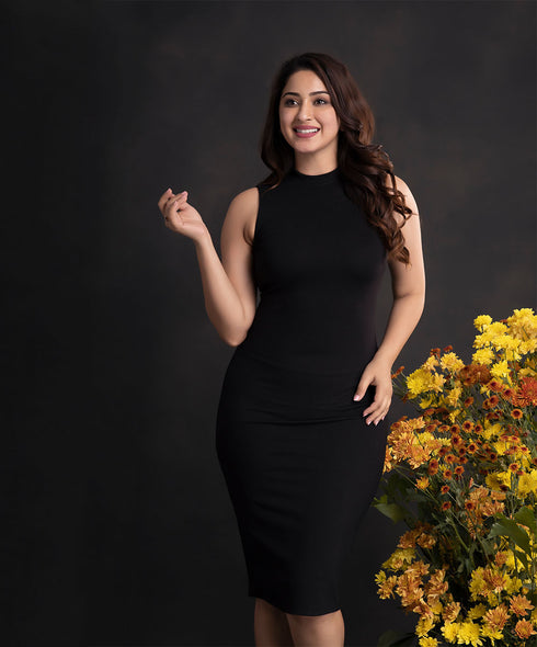 Black High Neck Bodycon Dress